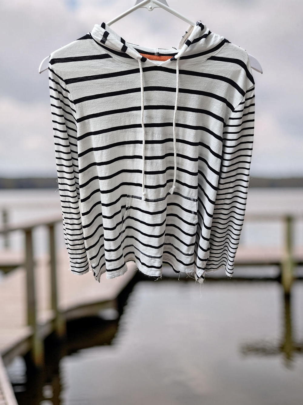 J. Jill Blue & White Striped Hooded Pullover